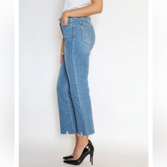 🟠NWT JUST BLACK (JBD) High Rise Cropped Flare Jeans w/Distressed Hem in Black - Picture 12 of 13